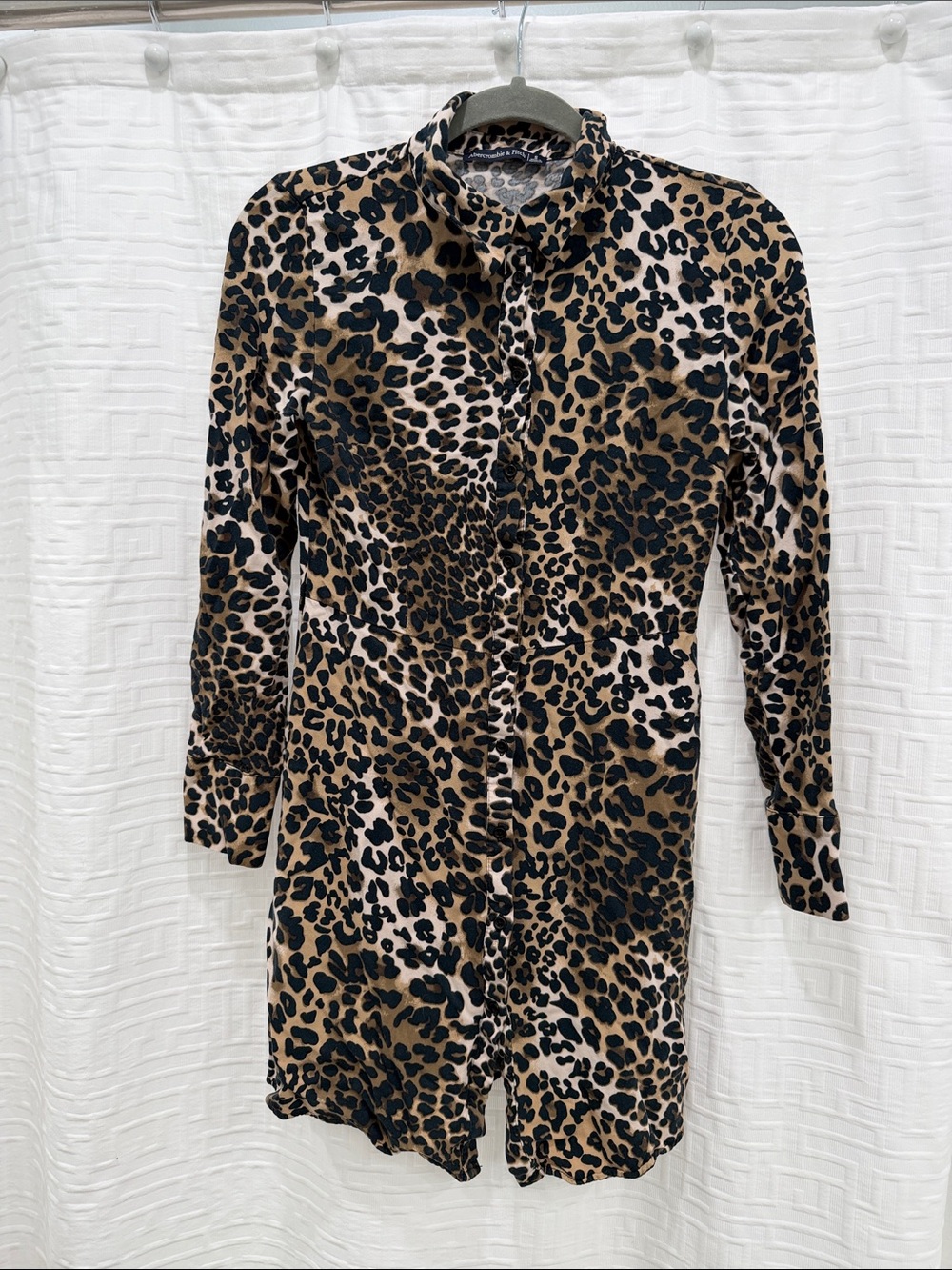 Abercrombie & Fitch Leopard Print Long-Sleeve Shirt Dress - Brown/Black